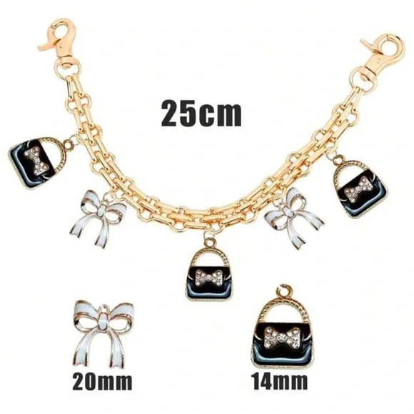 Charming Gold Bag Chain with Bow and Bag Charms NWT - Picture 3 of 3